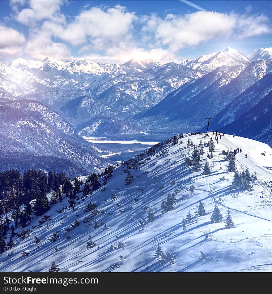 Mountain Range, Mountainous Landforms, Sky, Winter