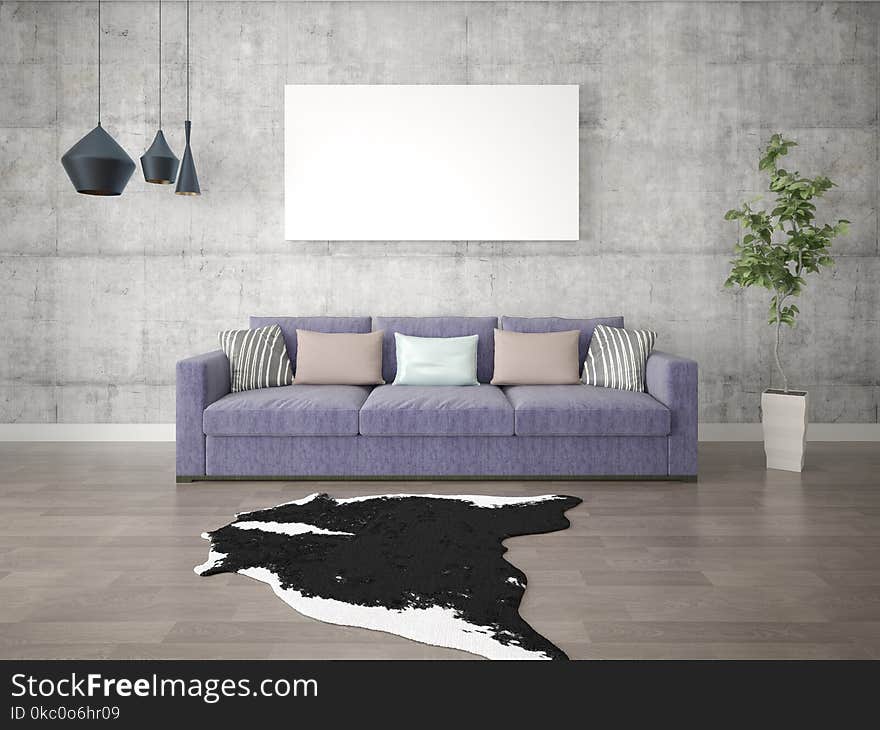 Mock up a stylish living room with a purple sofa and hipster background. Mock up a stylish living room with a purple sofa and hipster background.