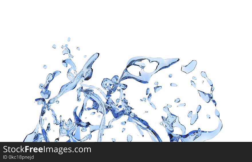 Small splash of clean blue water - extreme closeup shot - isolated on white background