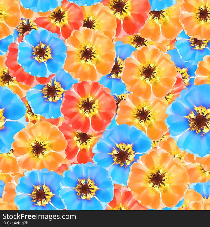 Purslane, portulaca. Seamless pattern texture of flowers. Floral