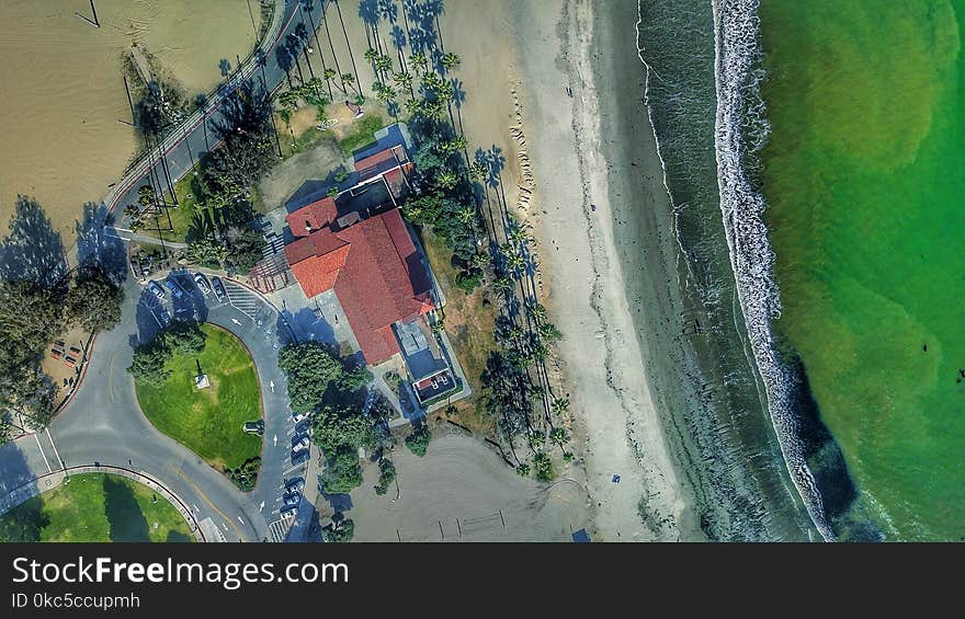 Drone above Cabrillo beach located at San Pedro