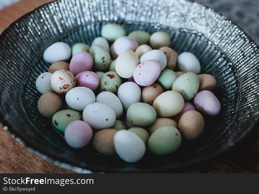 Assorted-color Bunch of Egg on Gray Bowl