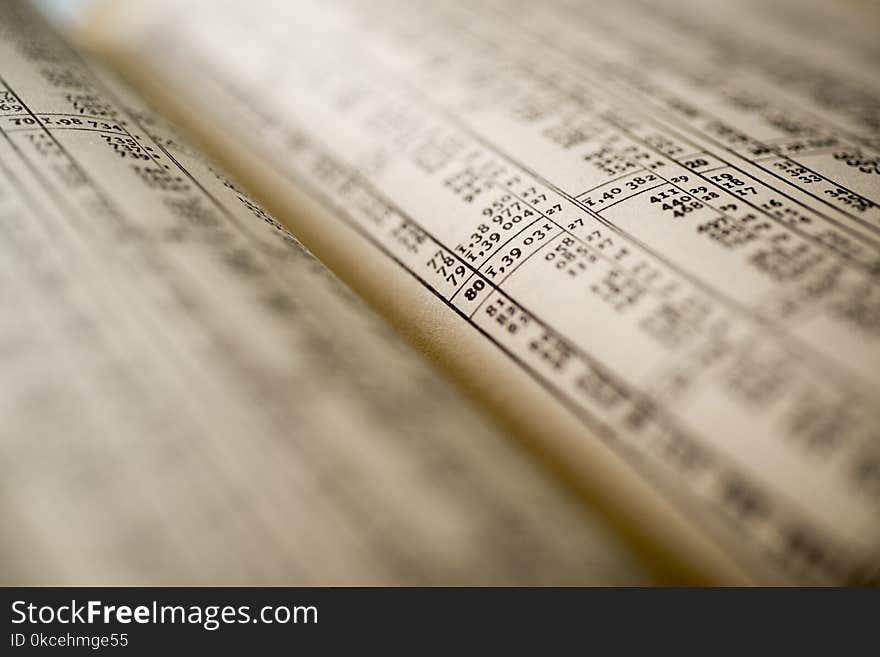 Close up of calculation table, printed in an old book. Close up of calculation table, printed in an old book