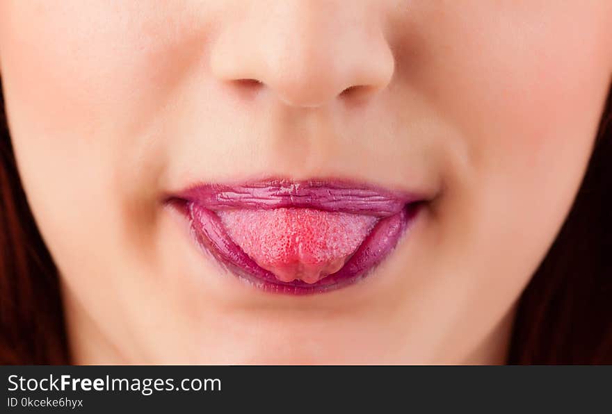 Beautiful woman red lips close up