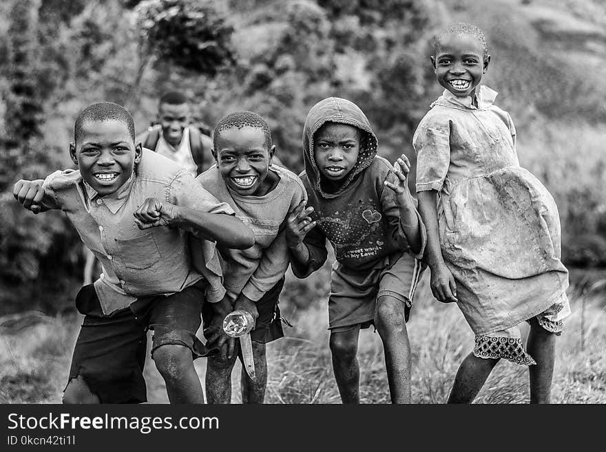 Grayscale Photograph Group of Children