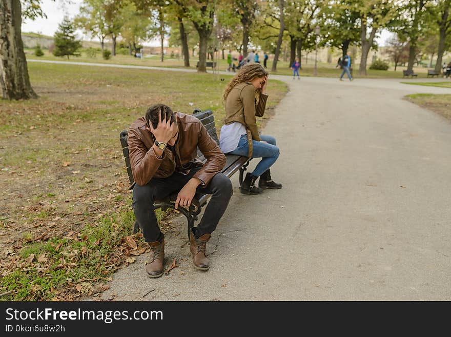 Man And Woman Sitting On Bench