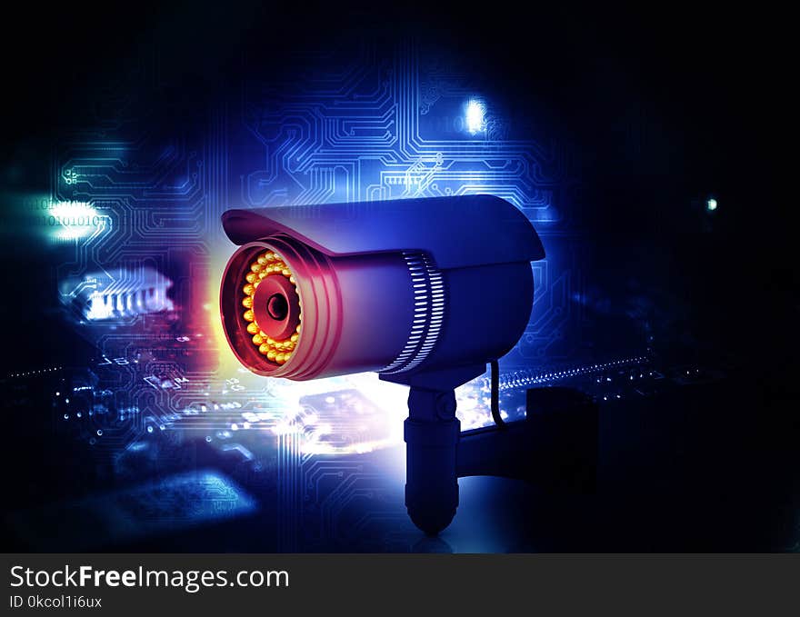 3d render of Surveillance camera . technology background