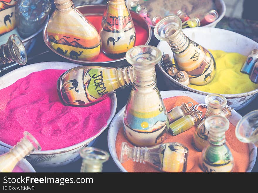 Souvenirs from Jordan - bottles with sand and shapes of desert a