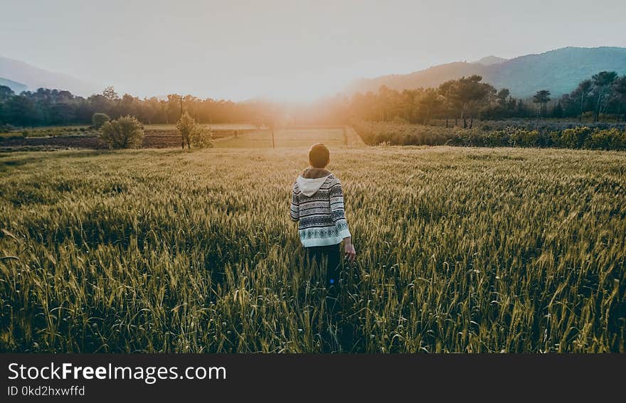 Man Walking Through Field