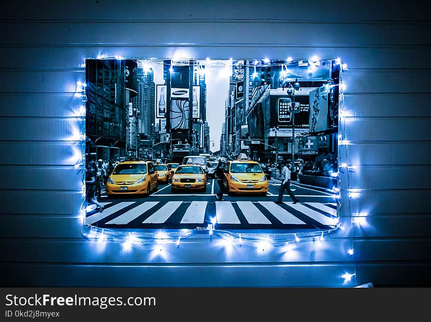 Closeup Photo of Selective Color Photography of Cars on Road Print