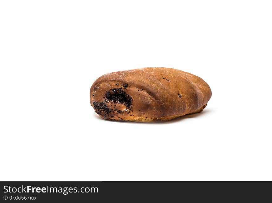 Bun with poppy seeds on a white background