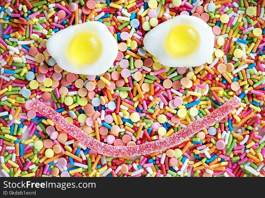 Fried Egg and Candy Forms Smiley