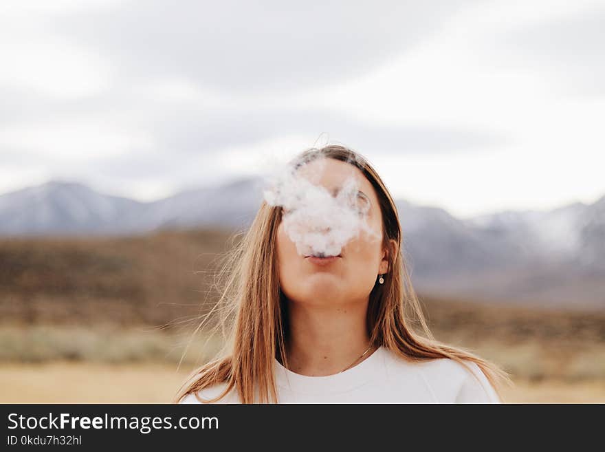 Woman Wearing White Crew-neck Shirt