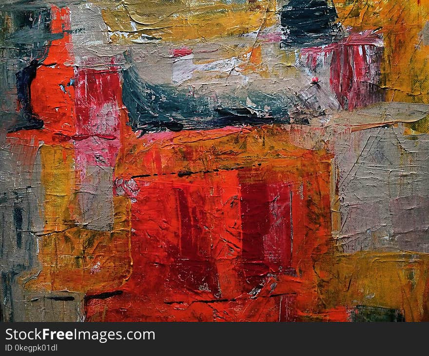 Red, Gray, and Yellow Abstract Painting