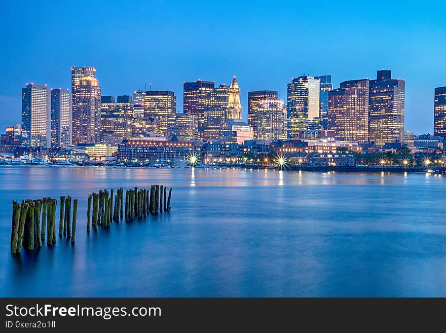 View of Boston downtown, USA at sunset