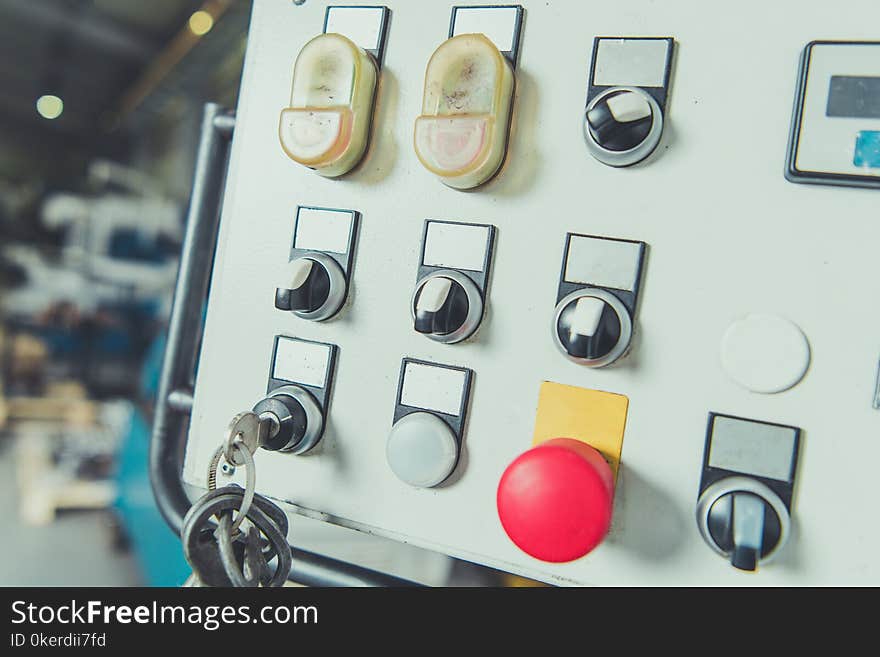 Industrial Machine Operating Console Closeup Photo.