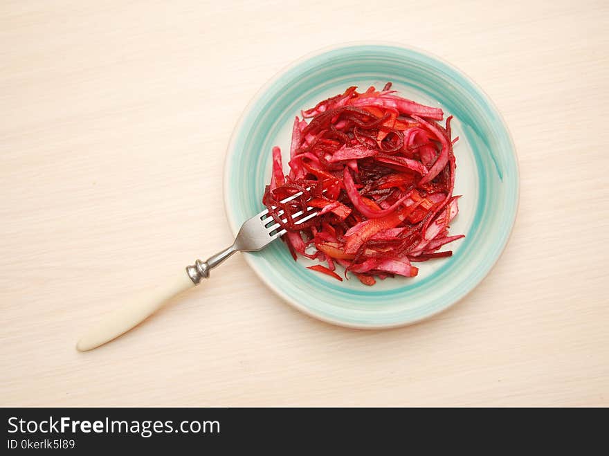 Salad Diet Fitness Health Carrot And Raw Beet Wit Fork Rustic Table