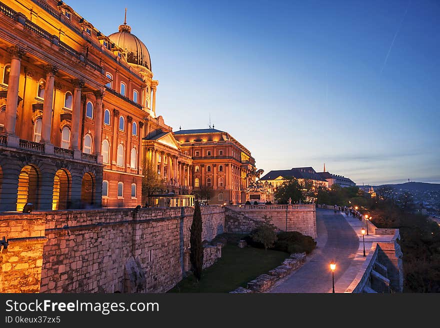 Budapest Castle building at evening on Danube river bank. Budapest Castle building at evening on Danube river bank