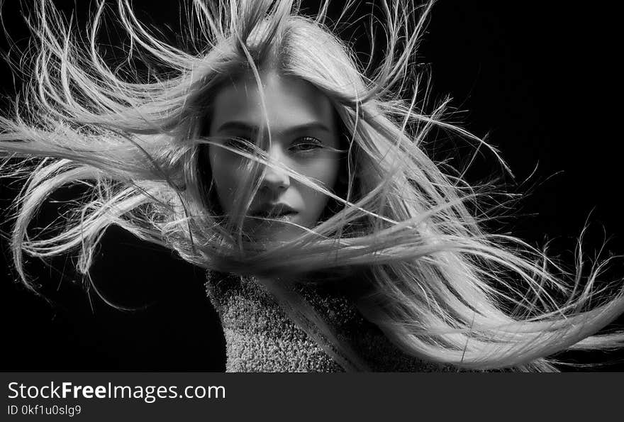 Grayscale Photo of Woman With Brown Hair