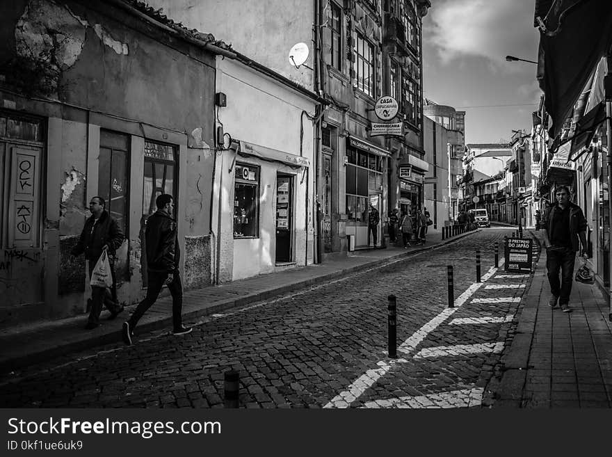 Grayscale Photo of Street