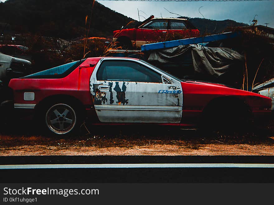 Wreck White and Red Car