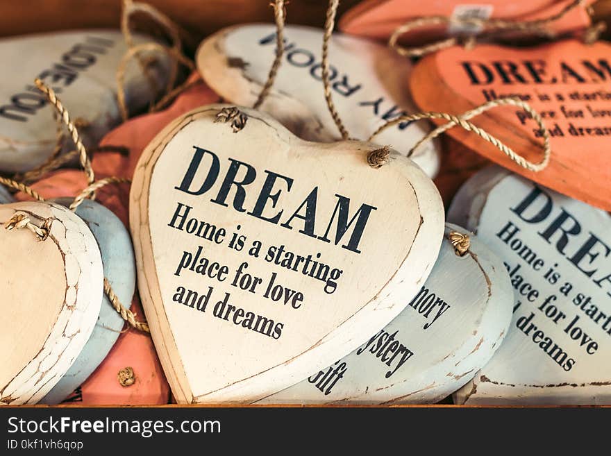 White and Orange Wooden Heart Dream Quote Decor Lot