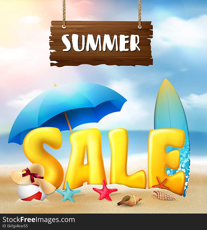 Illustration of Summer sale banner beach background