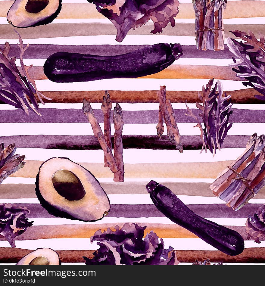 Vegetables Seamless Pattern With Stripes. Repeatable Pattern With Healthy Food.