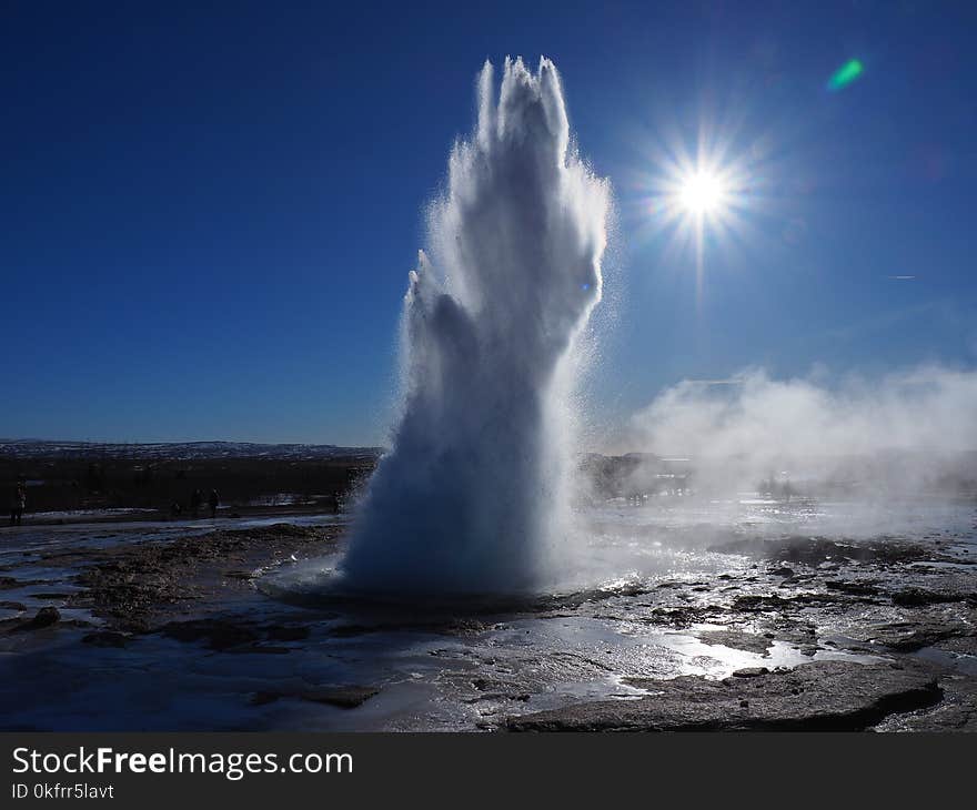 Geyser, Body Of Water, Sky, Water