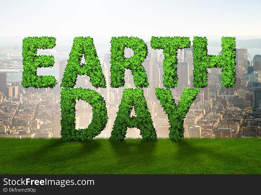 The earth day concept with green letters