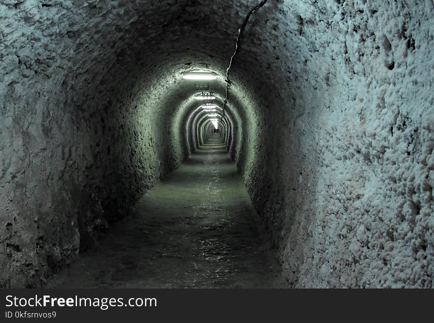 Dark tunnel from Turda salt mine in Romania