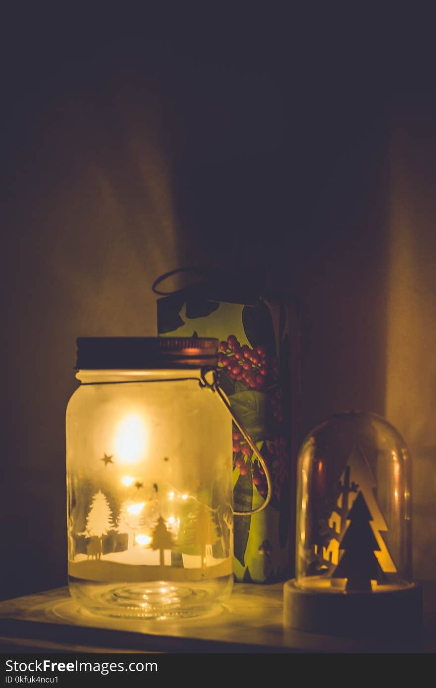 Christmas decoration lights on a shelf