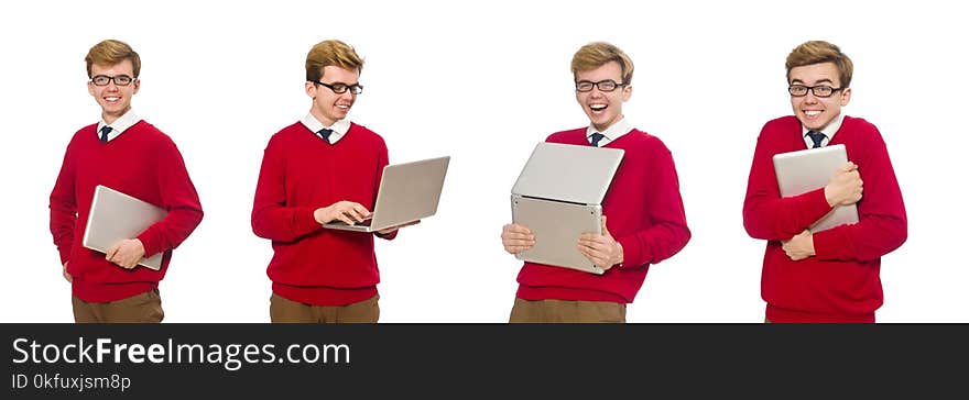 The Student Using Laptop Isolated On White