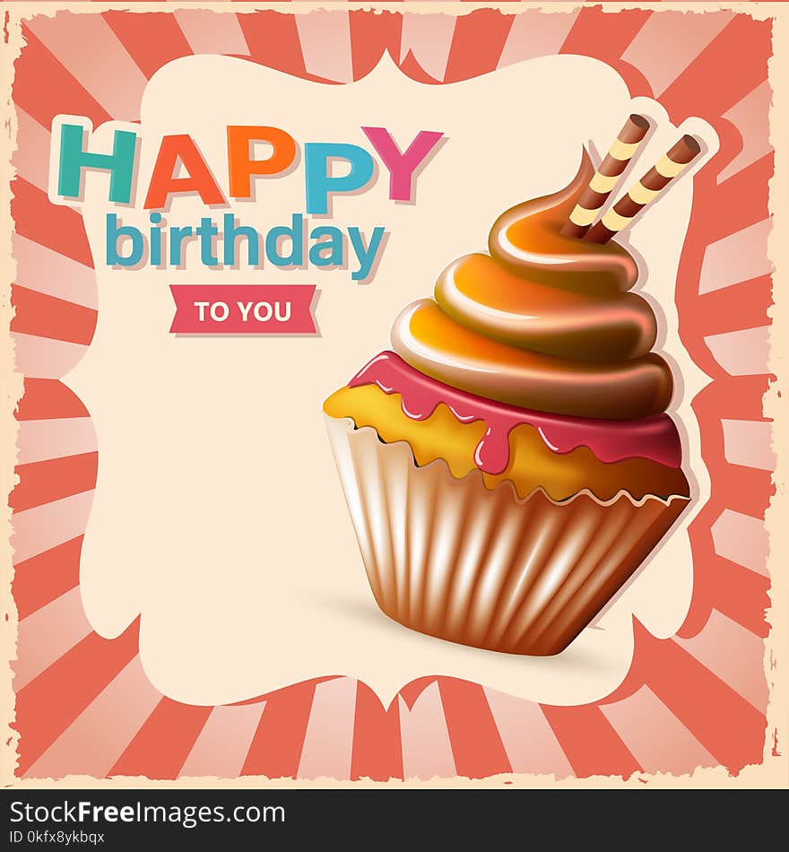 Birthday card with cupcake and text