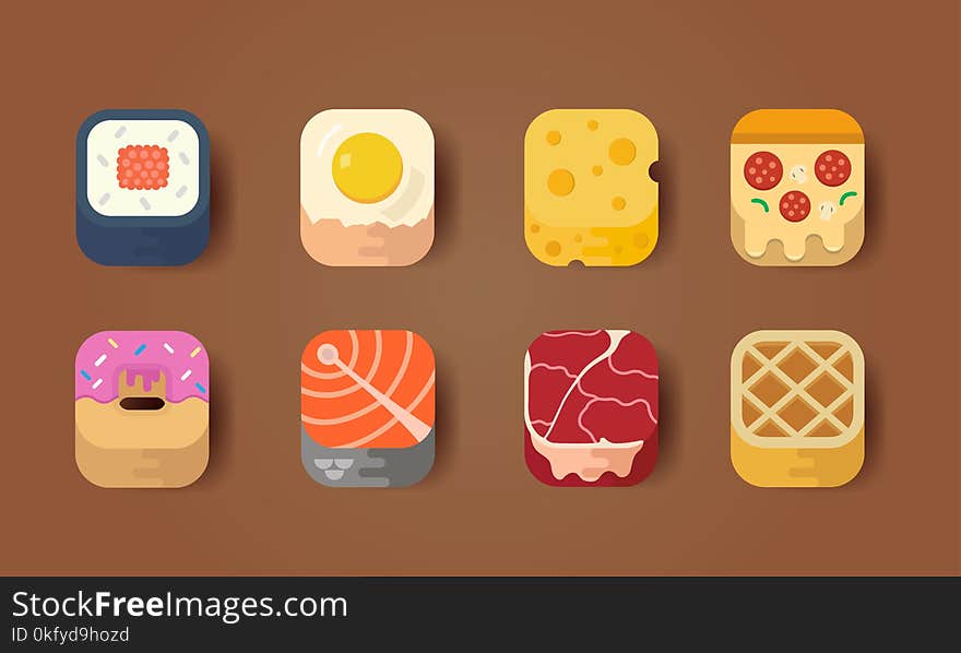 Icon set fast food meat and sweet colorful. Icon set fast food meat and sweet colorful