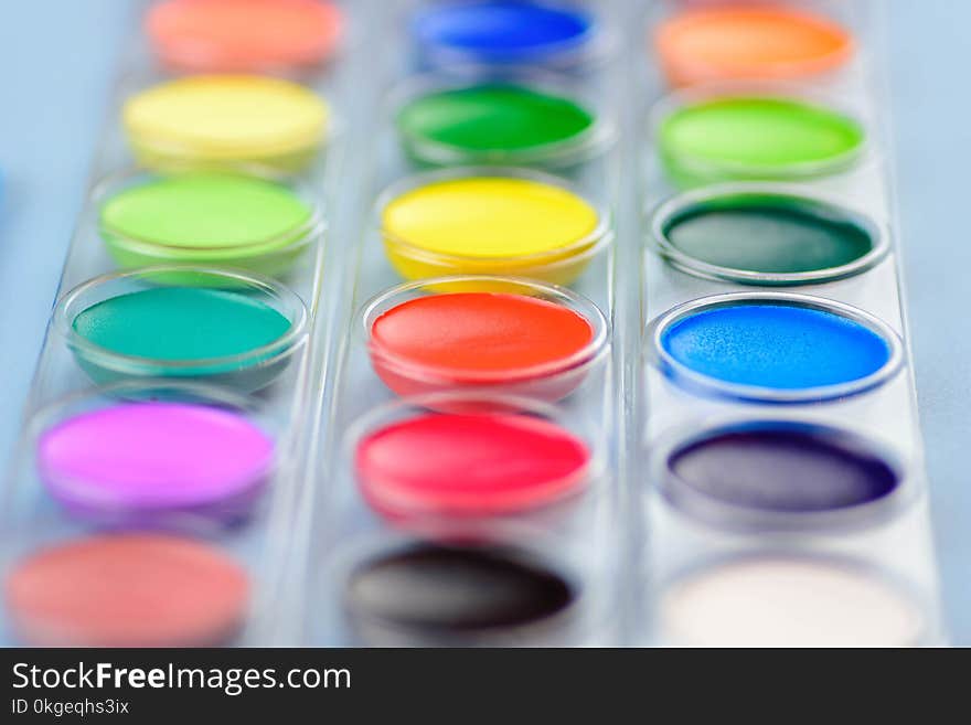 Closeup Of Bright Colorful Watercolor Paints