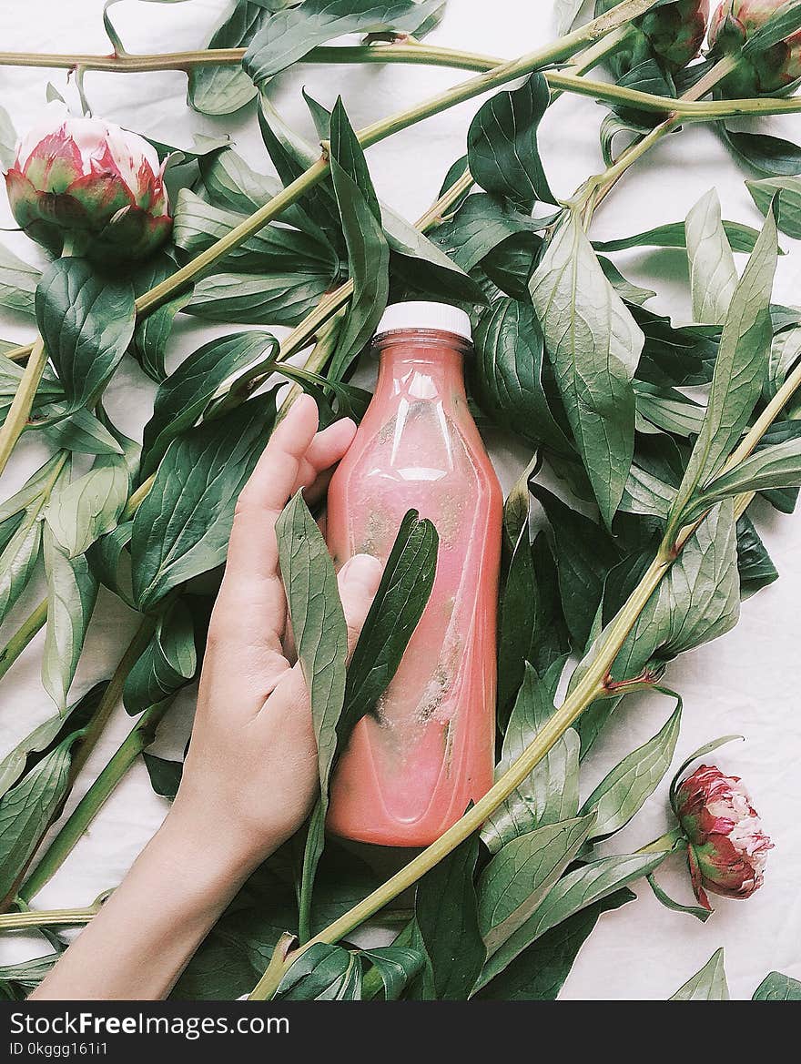 Person Holding Red Glass Bottle