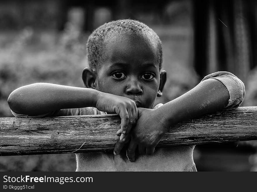 Grayscale Photo of Little Boy