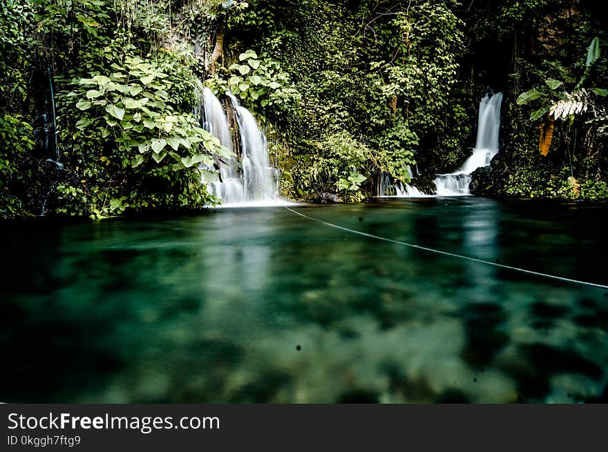 Waterfalls Surrounded by Green Trees