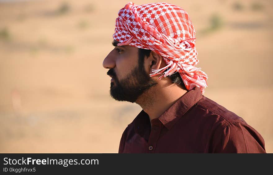 Man in Red Turban Tilt Shift Lens Photography