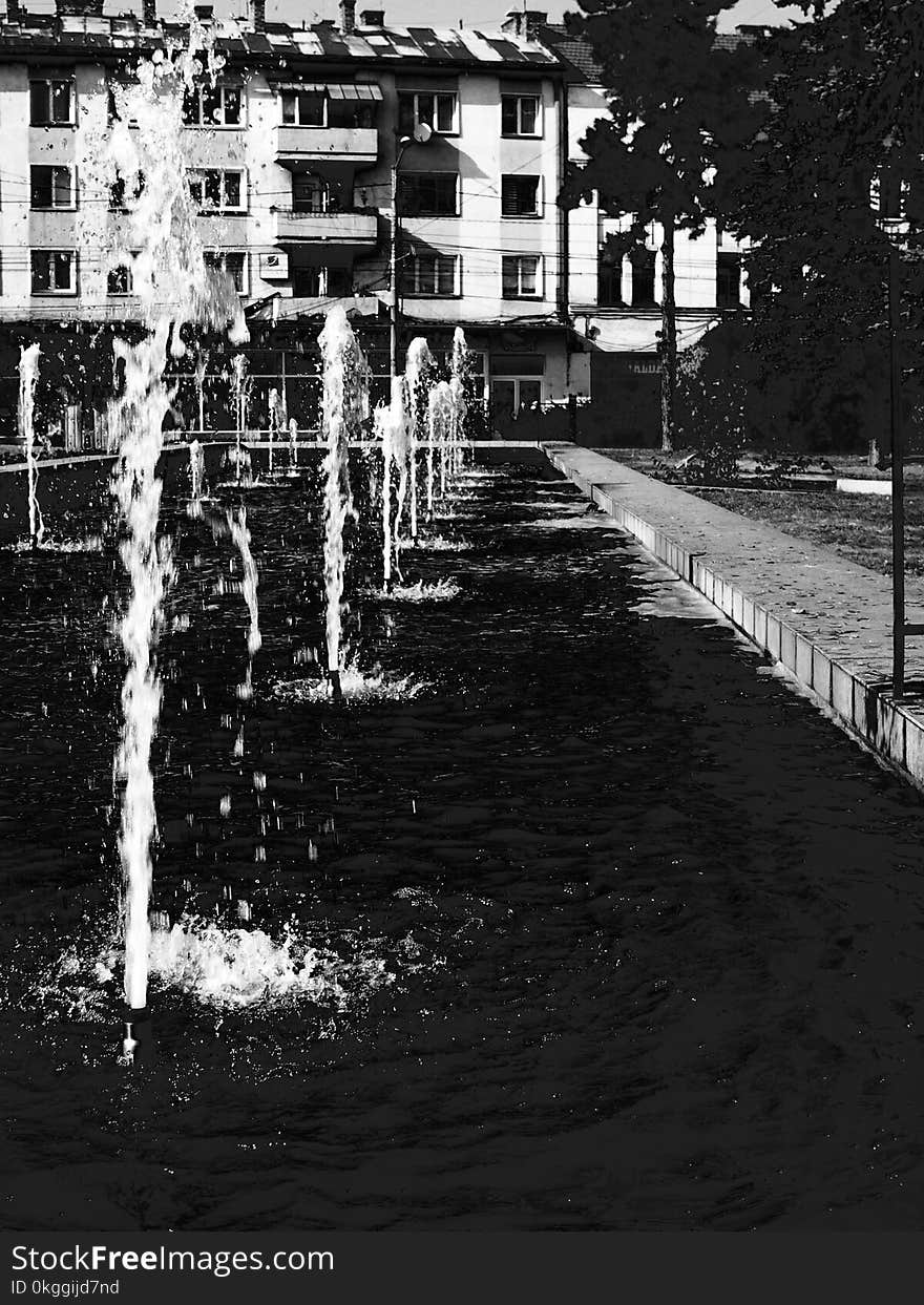 Grayscale Photography Water Fountain