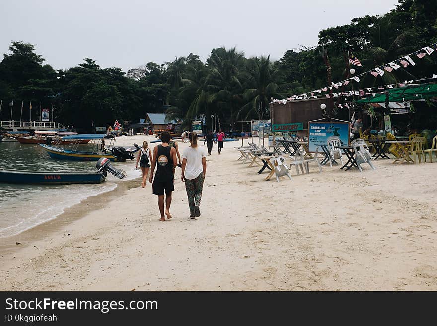 Group of People Walking on Seashore