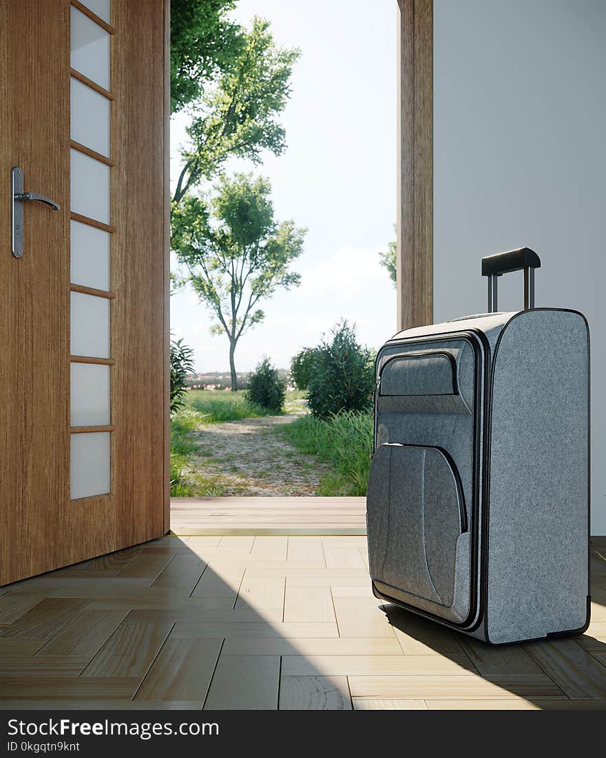 travel case with open door travel vacation concept