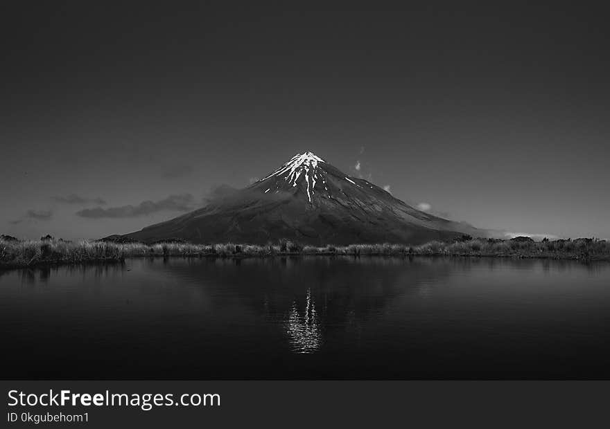 Grayscale Photo of Volcano