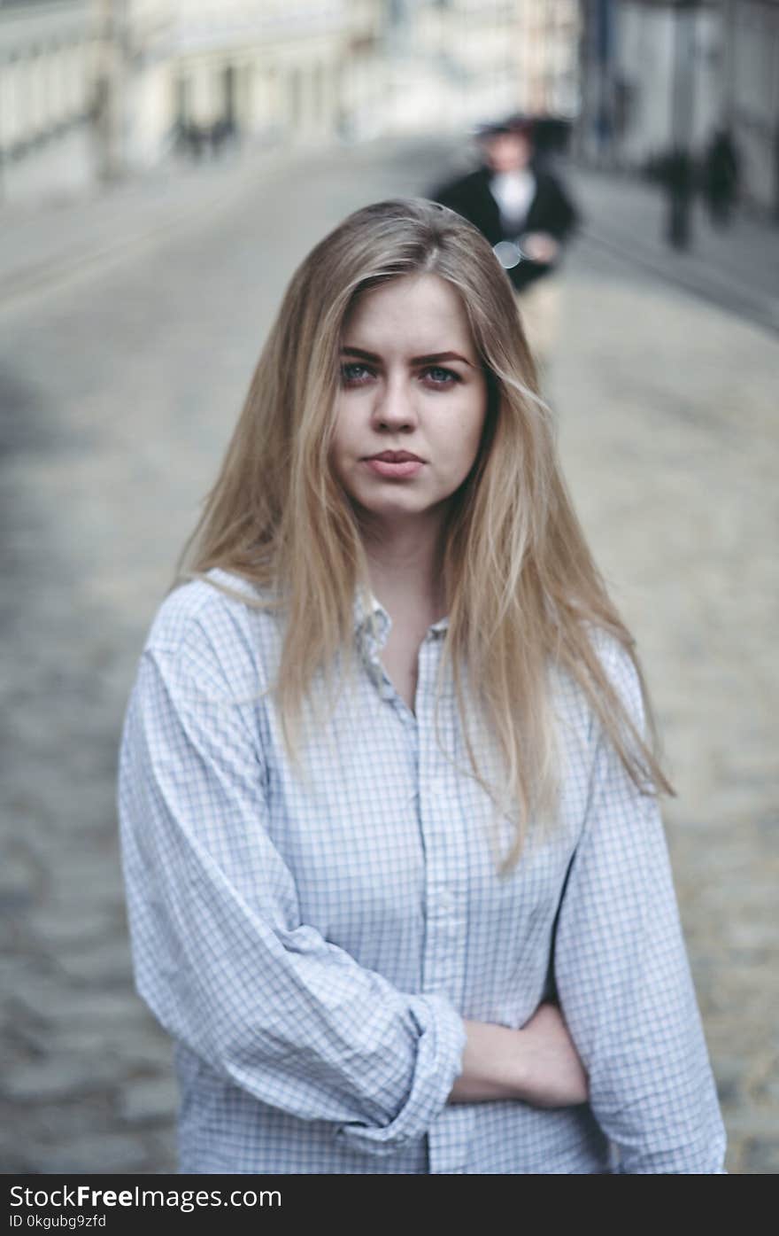 Woman Wearing White Dress Shirt Shallow Focus Photography