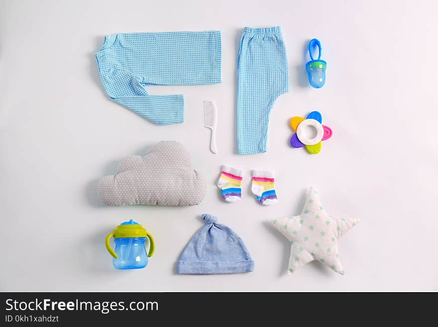 Set of baby clothes and accessories