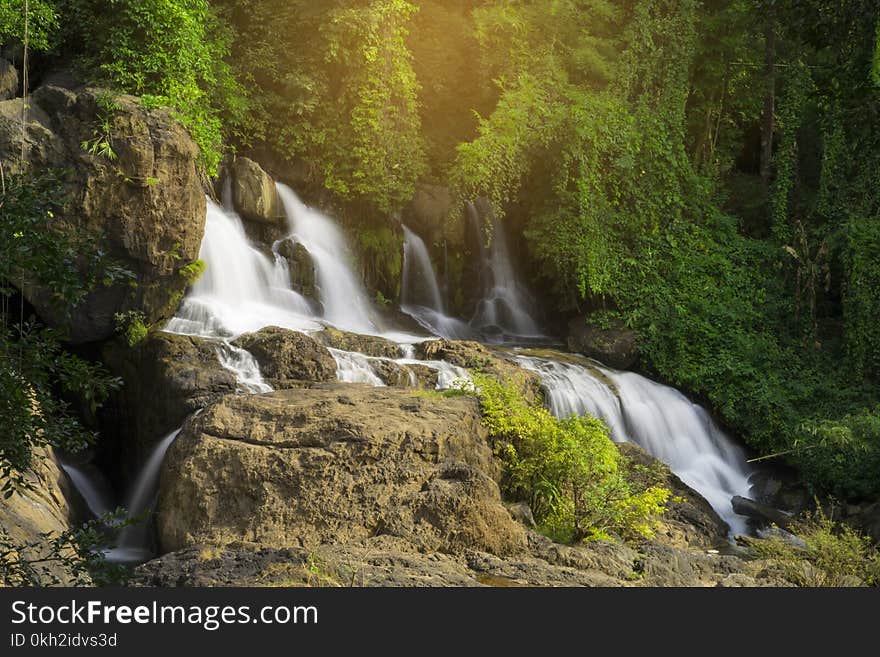 Beautiful waterfall landscape - selective focus. Beautiful waterfall landscape - selective focus.