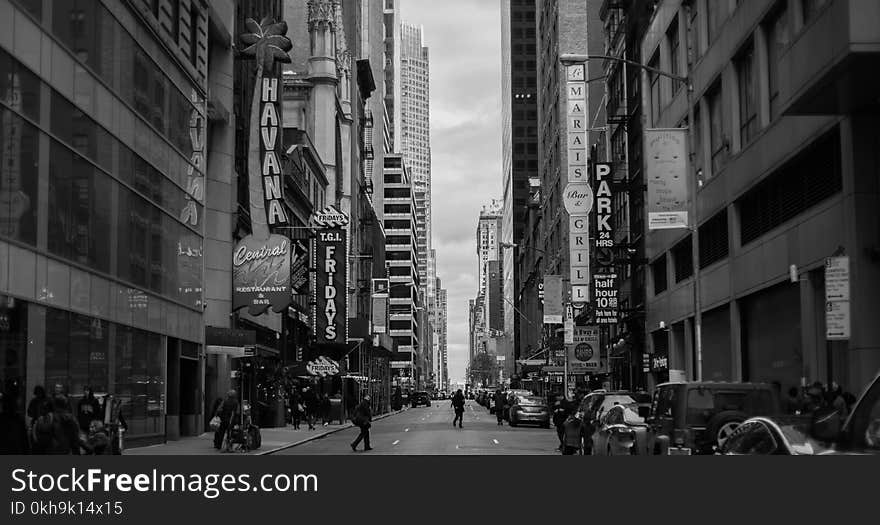 Grayscale Photo of New York Timesquare