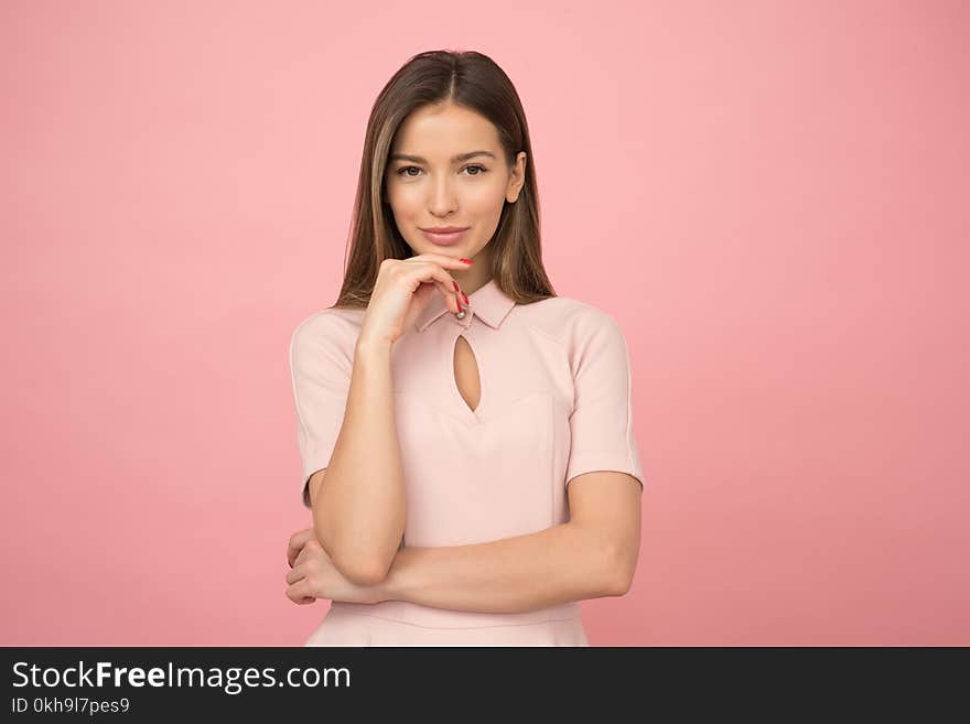 Woman Wearing Pink Collared Half-sleeved Top