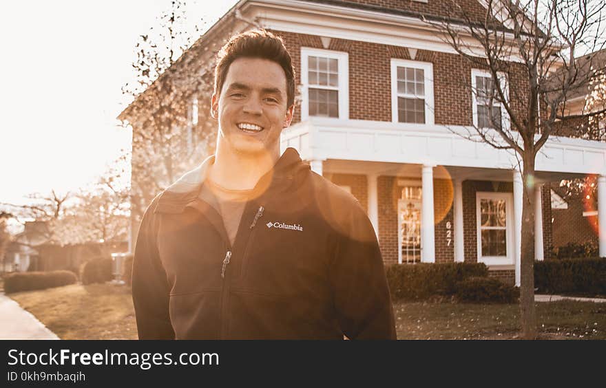 Man Wearing Black Columbia Zip-up Jacket